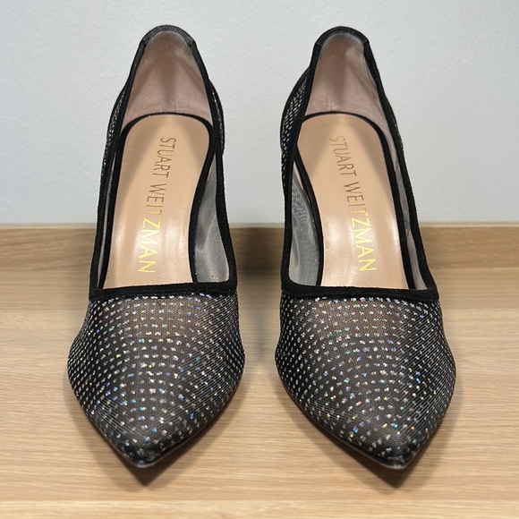 Worn twice Stuart Weitzman Tasha 100 mesh suede pointed sparkle heels 8.5 box - Picture 4 of 15